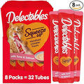 Delectables Squeeze Up Creamy Squeezable Puree, Lickable Wet Cat Treats, Grain Free, No Added Fillers, No By-Products, No Added Preservatives, 0.5 Ounces Tuna & Salmon, 32 Tubes Total