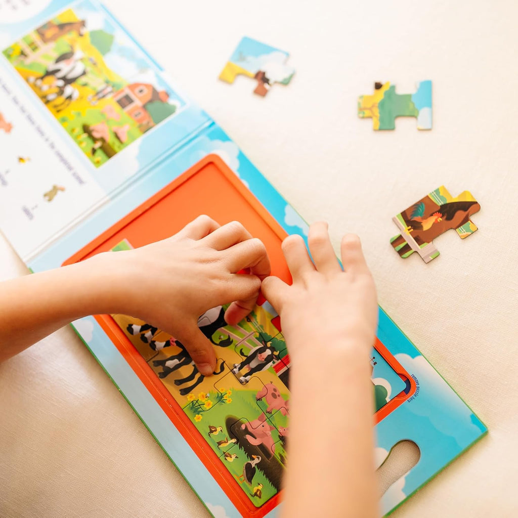 Melissa & Doug Take-Along Magnetic Jigsaw Puzzle Set – On the Farm (2 x 15 Piece) Travel Activity Toy for Preschoolers and Kids Ages 3+ - FSC Certified