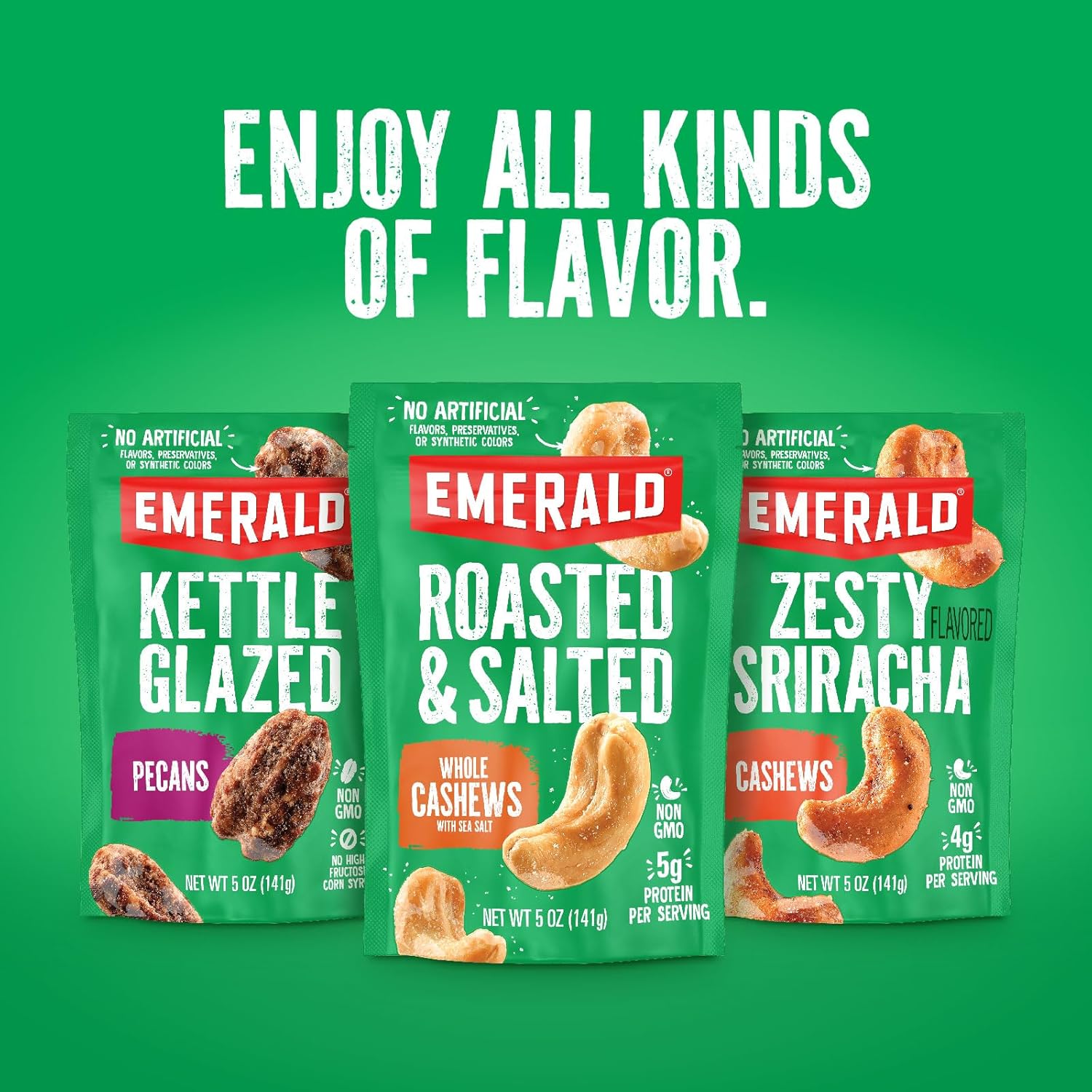 Emerald Nuts Mixed Nuts Variety Pack 18ct (1-Pack) , 100-Calorie Individual Packs , Features Dry Roasted Almonds, Natural Almonds & Walnuts, and Roasted & Salted Cashews