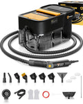 Gautye Steam Cleaner, 3 Level Adjustable Handle with 18 Accessories, Black | 10s Heat Up, 2.11 Quarts Tank, Handle Steam Cleaner for Home, Steamer for Cleaning for Kitchen, Grout, Dirt, Tile, Floor, Car