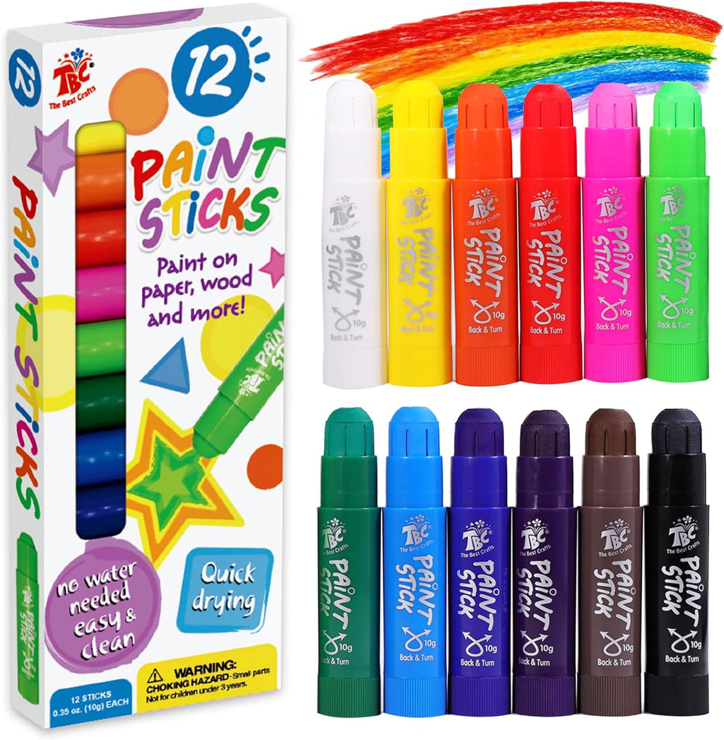 TBC The Best Crafts Paint Sticks,12 Classic Colors, Washable, Non-toxic, Tempera Paint Sticks for Kids and Students
