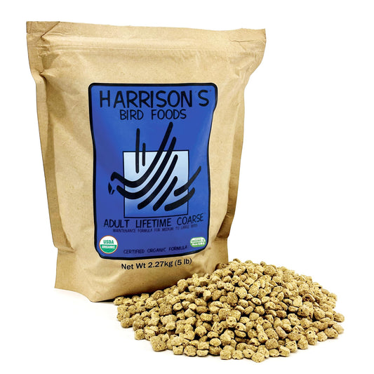 Harrison's Bird Foods Adult Lifetime Coarse Certified Organic Non-GMO Daily Maintenance Formula for Medium to Large Birds, Parrots, Cockatoos, Macaws etc, Suitable for All Life Stages 2.27kg/ 5lb