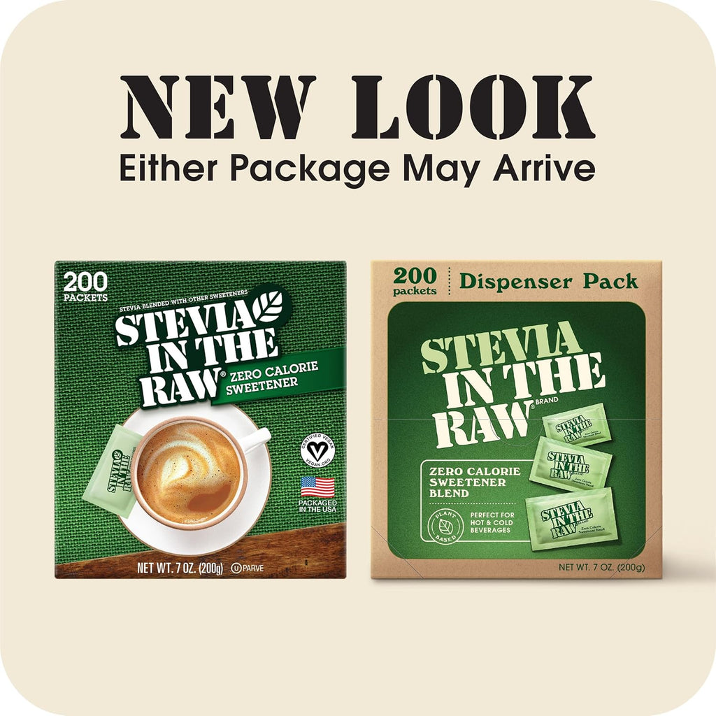 Stevia In The Raw Stevia Sweetener Packets, 200 Ct Box, 2 Pack, Zero Calorie Stevia Sugar Substitute Packets, No Erythritol or Artificial Flavors, Vegan, Gluten Free, Kosher, Low Glycemic Index
