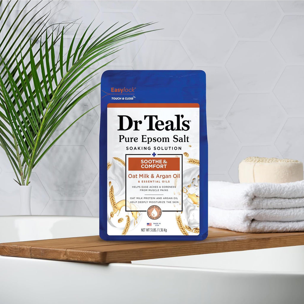 Dr Teal's Epsom Salt Magnesium Soak, Soothe & Comfort with Oat Milk & Argan Oil, 3 lbs