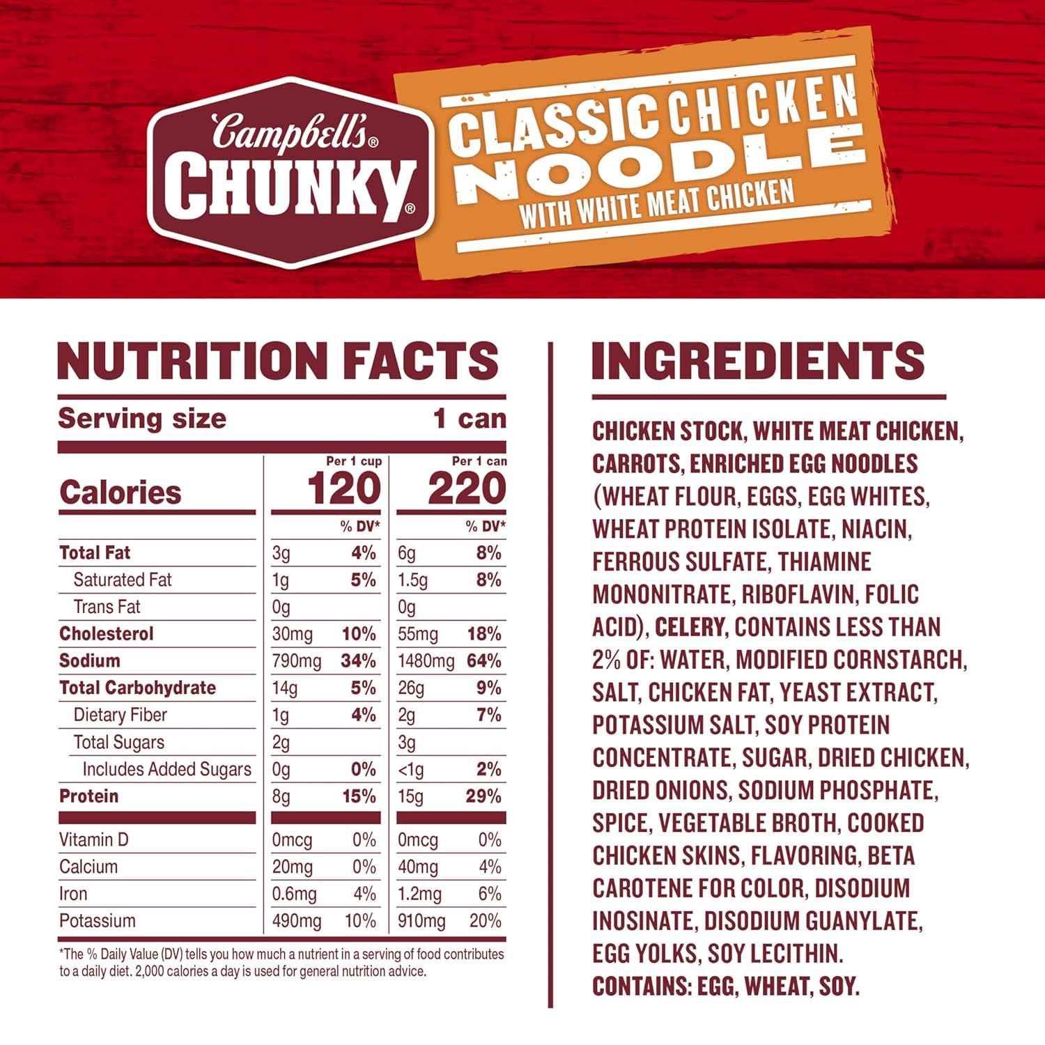 Campbell’s Chunky Soup, Classic Chicken Noodle Soup, 16.1 Oz Can (Case of 8)