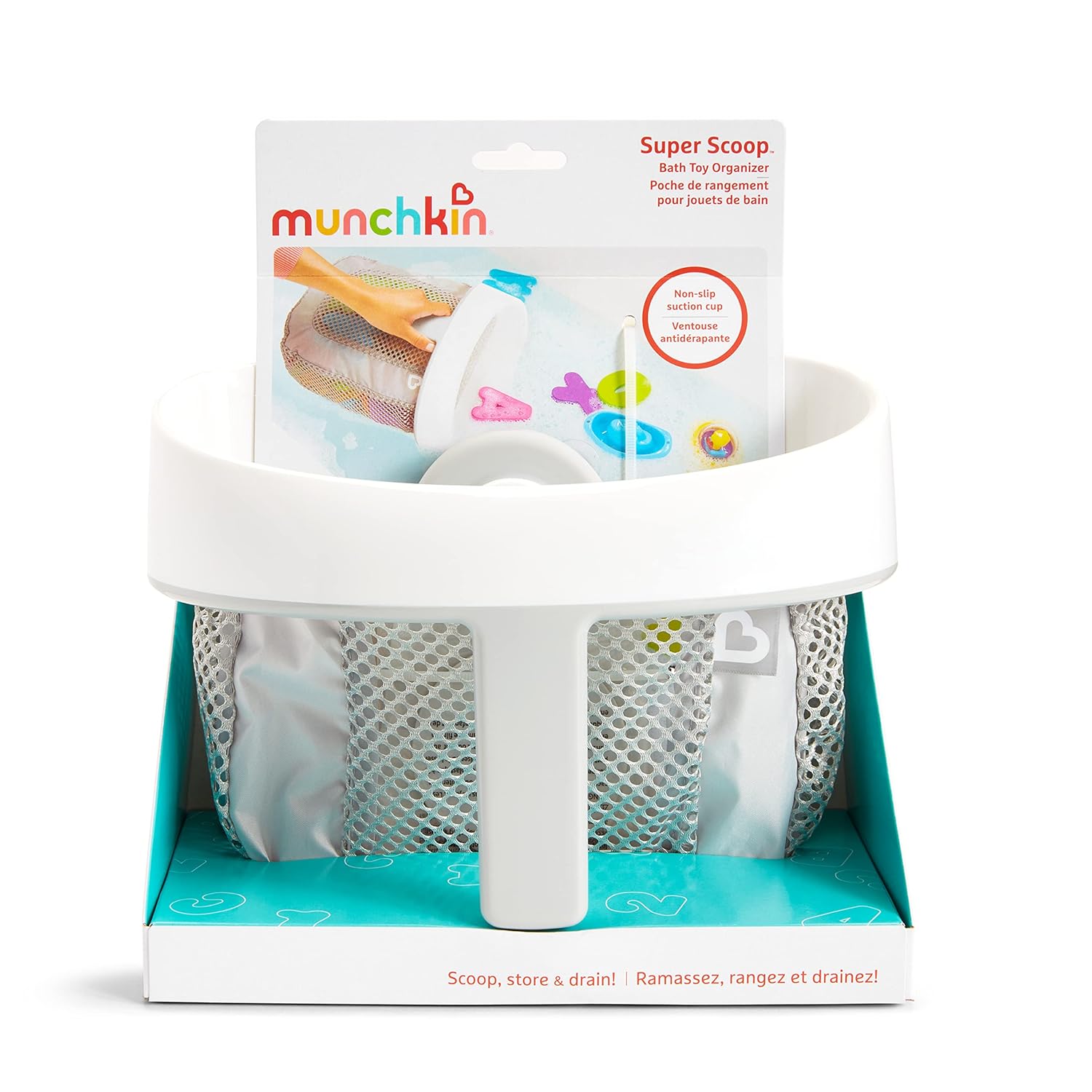 Munchkin Super Scoop™ Hanging Bath Toy Storage with Quick Drying Mesh, Grey