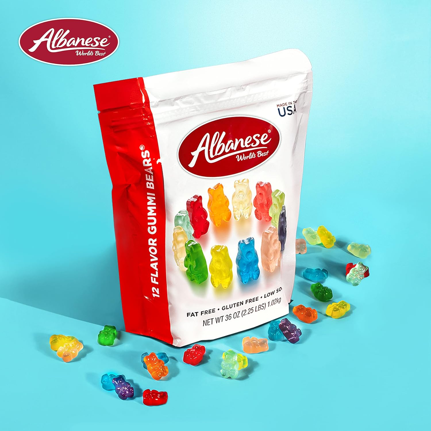 Albanese World's Best 12 Flavor Gummi Bears, 36oz Bag of Candy, Soft & Chewy Candy Snacks, Fruity Flavor Assortment