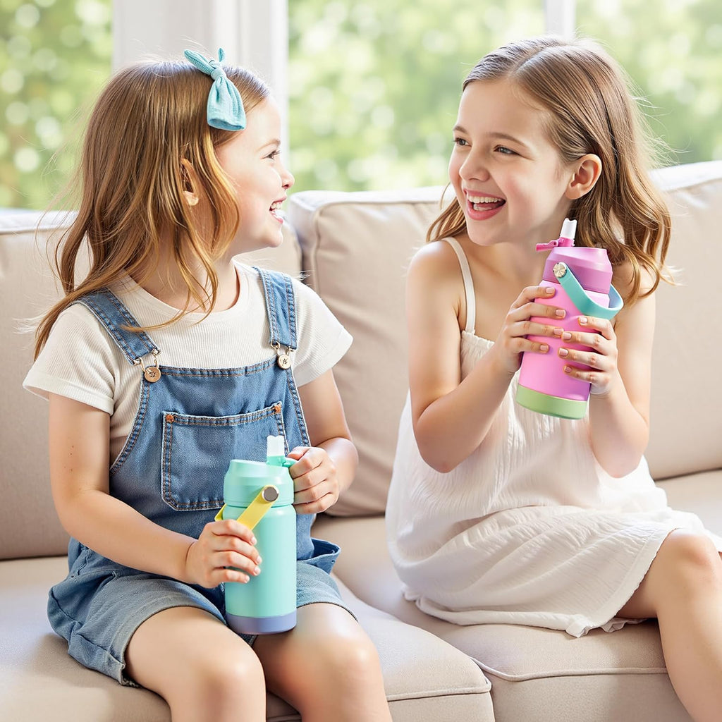 Kerilyn 12oz Kids Water Bottle, Stainless Steel Insulated Water Bottle, Toddler Cup with Straws Leak-Proof, Kids Water Bottles for School Boys Girls, BPA Free, Blue