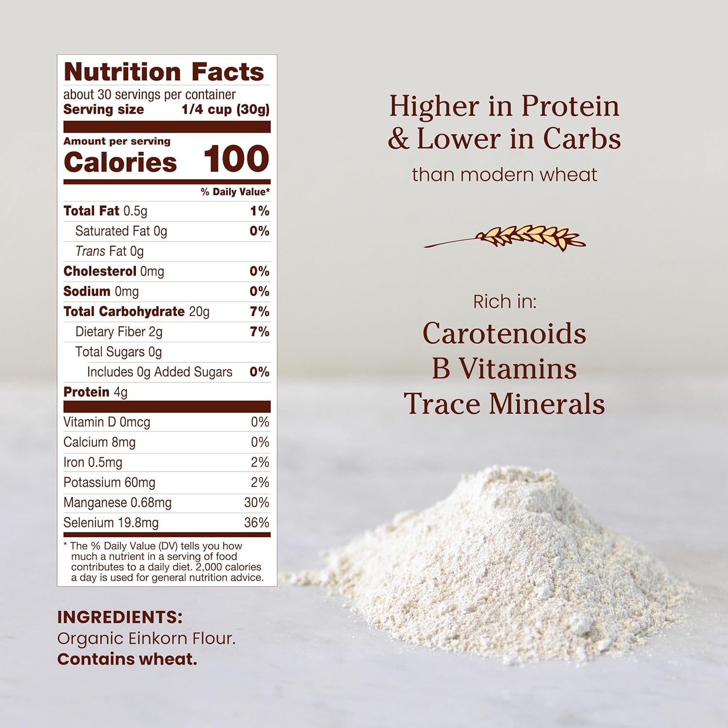 Jovial Organic Einkorn Unbleached All Purpose Flour - Bread Baking Flour for Sourdough, High Protein, Non-GMO, For Organic Pizza & Pasta, European Italian Made, Glyphosate Free - 32 Oz