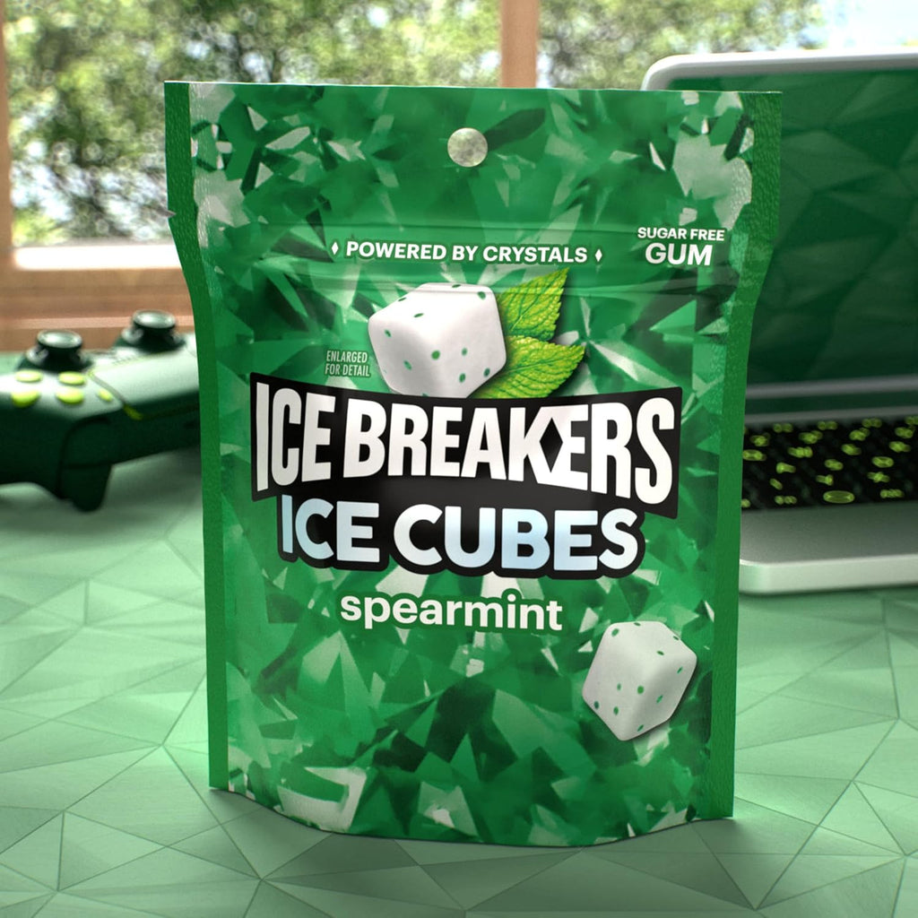 ICE BREAKERS Ice Cubes Spearmint Sugar Free Chewing Gum Pouch, 8.11 oz (100 Pieces)