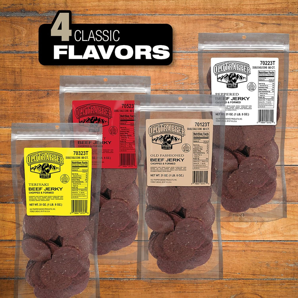 Old Trapper Double Eagle Beef Jerky, Old-Fashioned Flavor, 21 Ounce Package, Delicious Jerky Snacks, 10 Grams of Protein and 80 Calories per Serving (Pack of One)