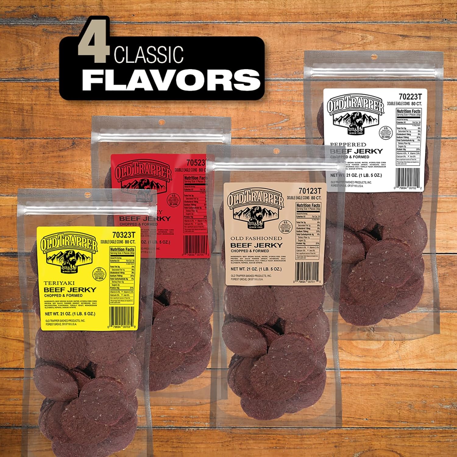 Old Trapper Double Eagle Beef Jerky, Old-Fashioned Flavor, 21 Ounce Package, Delicious Jerky Snacks, 10 Grams of Protein and 80 Calories per Serving (Pack of One)