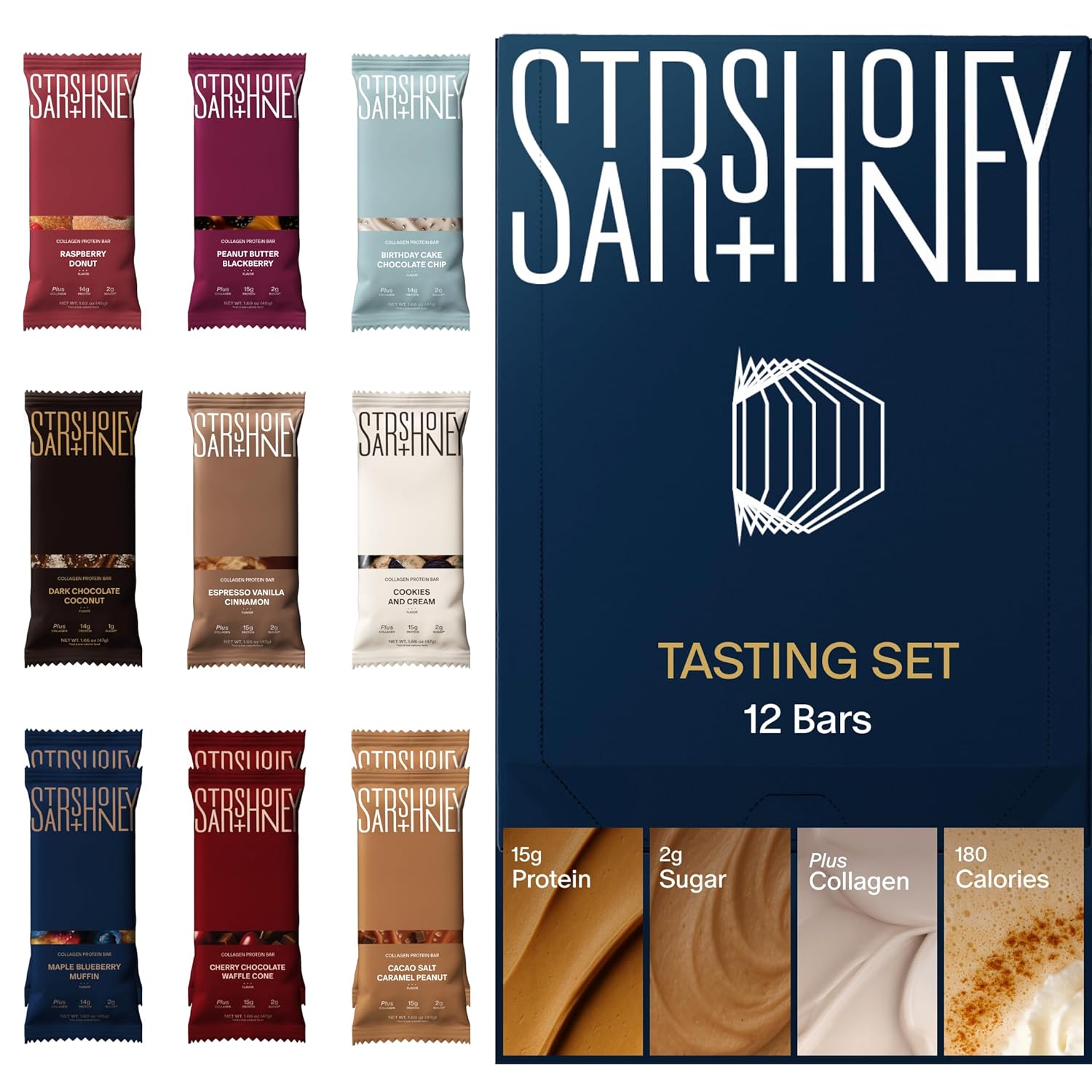 Stars + Honey Protein Bars- Flavor Variety,15g Protein, 2g Sugar, w/ Collagen Keto Friendly Snack - Gluten, Dairy, & Soy Free - High-Protein Snacks for Energy & Recovery-12 pack