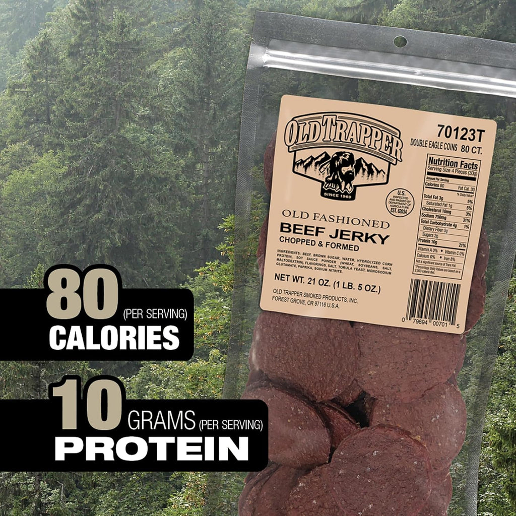Old Trapper Double Eagle Beef Jerky, Old-Fashioned Flavor, 21 Ounce Package, Delicious Jerky Snacks, 10 Grams of Protein and 80 Calories per Serving (Pack of One)