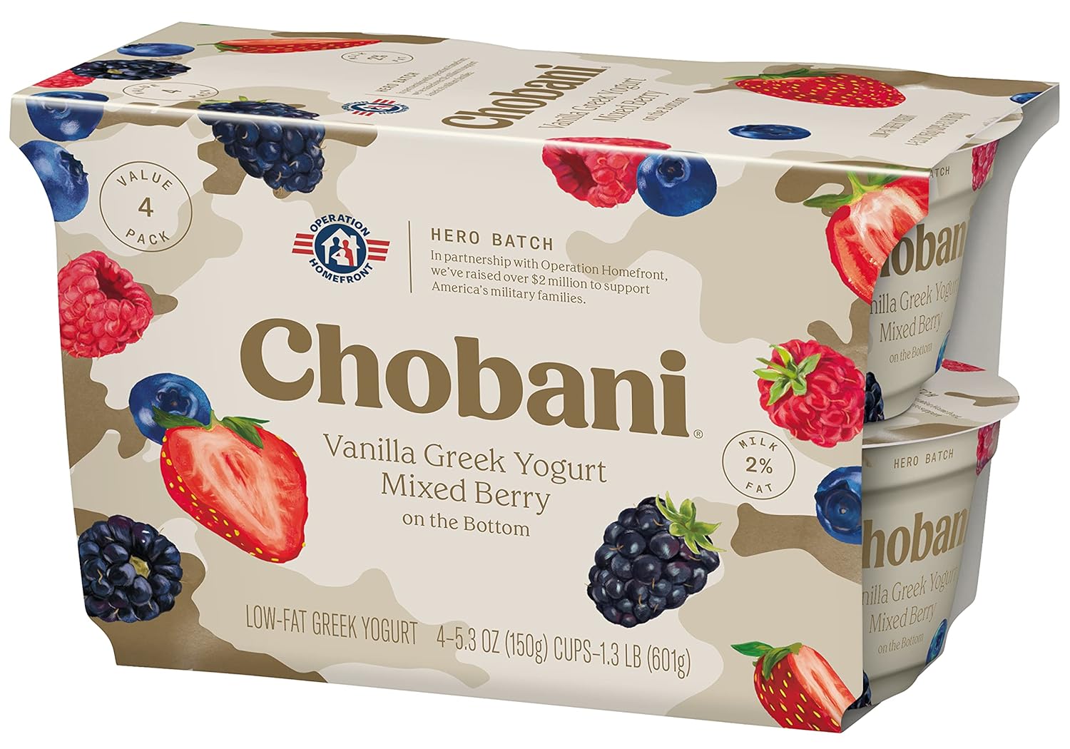 Chobani® Low-Fat Vanilla Greek Yogurt, Mixed Berry on the Bottom 5.3oz 4-pack