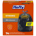 Hefty Strong 30 Gallon Trash Bags with Drawstrings, Black, Unscented, 74ct | Bulk 30G Large Trash Bags, Resists Leaks, Punctures, Tears, Ideal for Party Cleanup, Donations, Storage, Multipurpose Uses