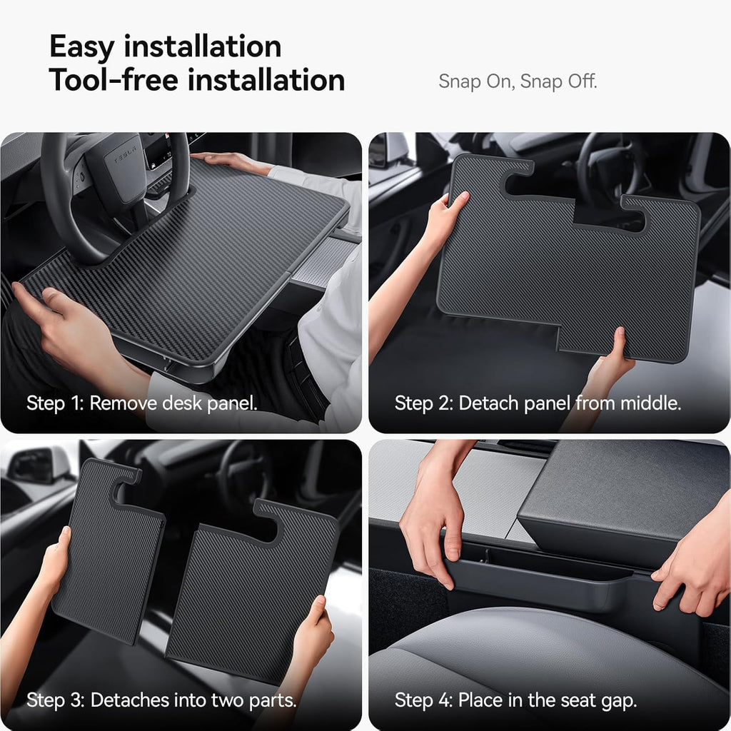 YONZEE 2-in-1 Car Steering Wheel Desk Tray & Car Seat Gap Filler Organizer – Foldable Carbon Fiber Look Table for Laptop, Eating Food, Writing – Multipurpose Travel Car Accessories