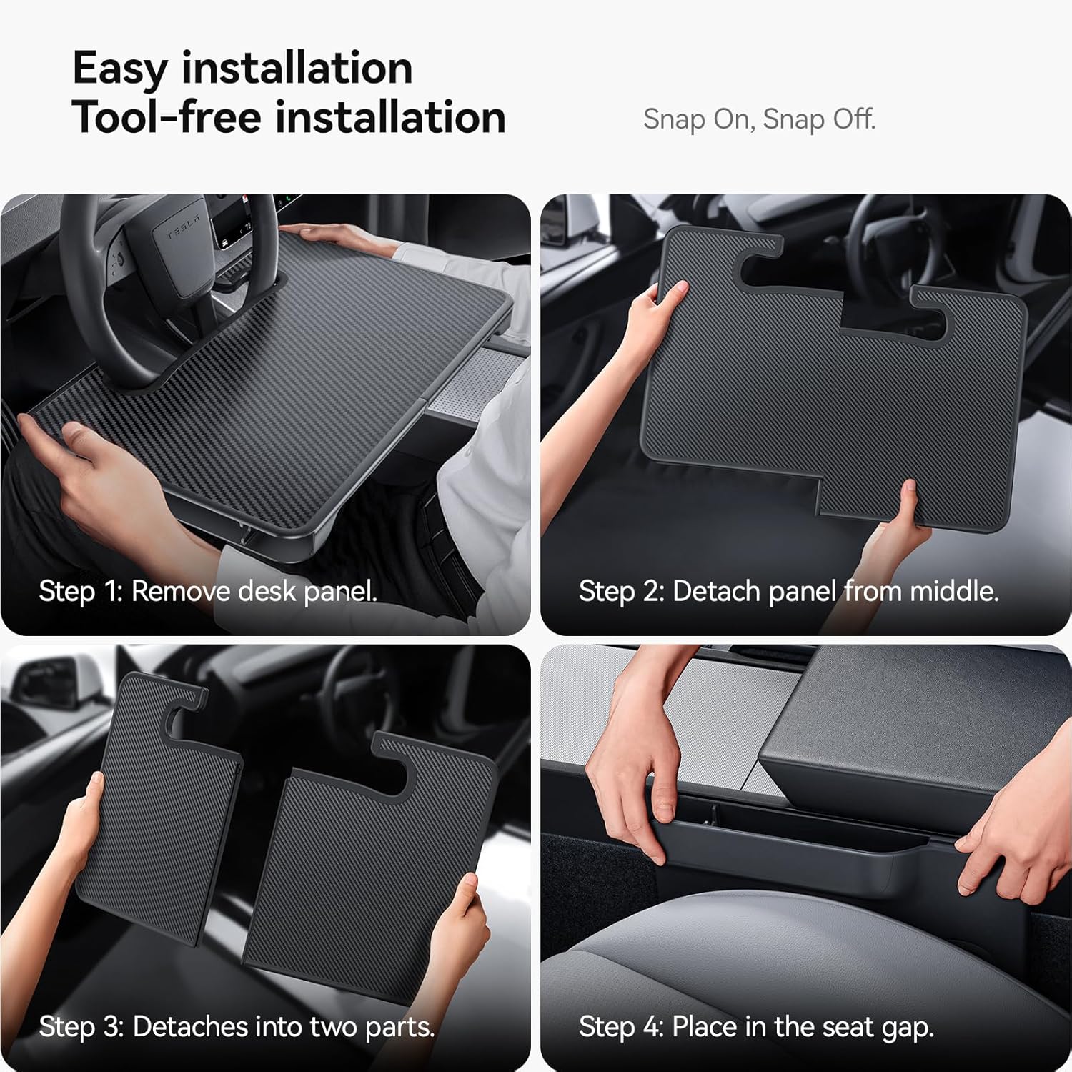 YONZEE 2-in-1 Car Steering Wheel Desk Tray & Car Seat Gap Filler Organizer – Foldable Carbon Fiber Look Table for Laptop, Eating Food, Writing – Multipurpose Travel Car Accessories