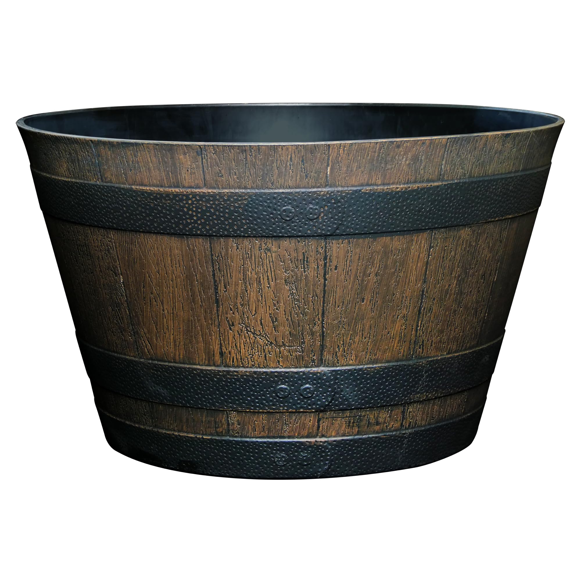 Whiskey Barrel Planter, Resin Garden Pot, 20.5" Kentucky Walnut | Wood Finish Flower Plant Pots, Indoor & Outdoor Planter, Weather-Resistant, Great for Patio, Home & Garden Decor Accent