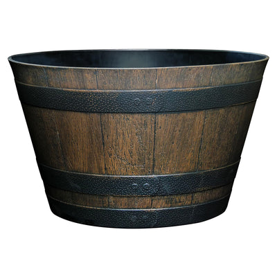 Whiskey Barrel Planter, Resin Garden Pot, 20.5" Kentucky Walnut | Wood Finish Flower Plant Pots, Indoor & Outdoor Planter, Weather-Resistant, Great for Patio, Home & Garden Decor Accent