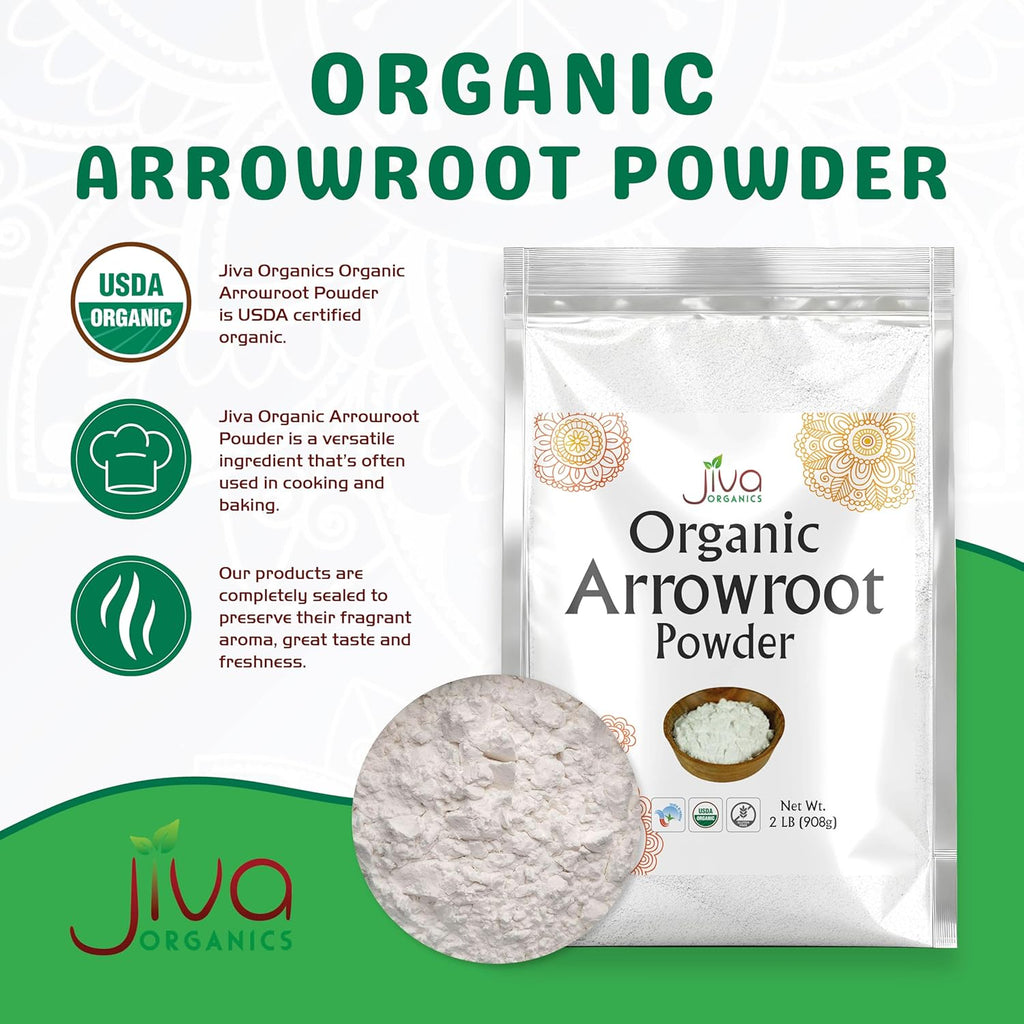Jiva Organics Organic Arrowroot Flour (Powder) 2 Pound Bag - Raw, Non-GMO, Gluten Free