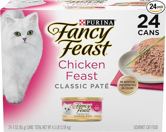 Fancy Feast Chicken Feast Classic Pate Collection Grain Free Wet Cat Food Multi-Pack - (Pack of 24) 3 oz. Pull-Top Cans
