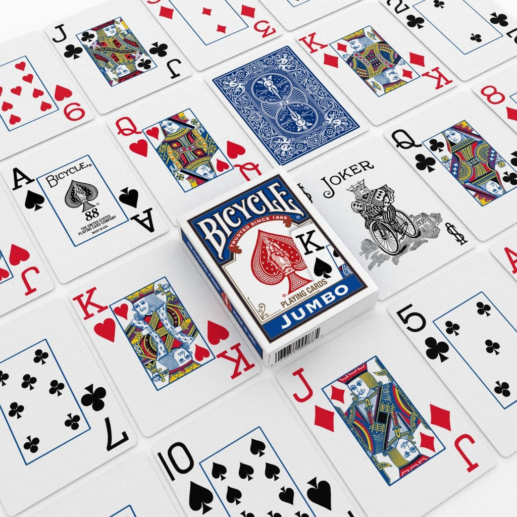 Bicycle Jumbo Index Playing Cards , 2 Pack Large Print Poker Size Deck of Cards for Easy Reading, Family Card Games, and Casino Play