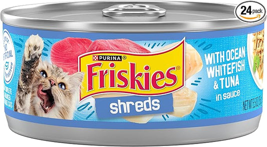 Purina Friskies Shreds With Ocean Whitefish and Tuna in Sauce Wet Cat Food - (Pack of 24) 5.5 oz. Cans
