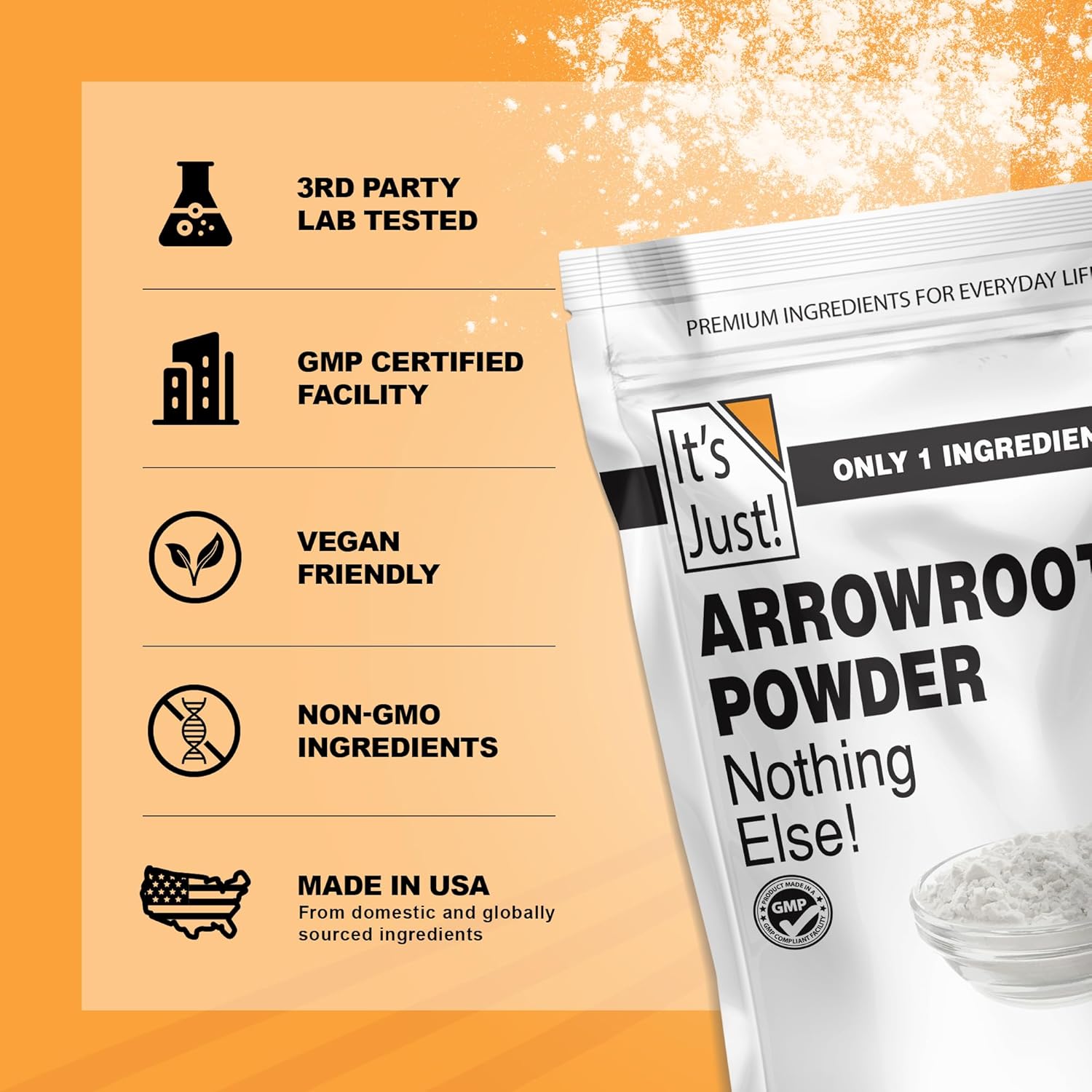 It's Just - Arrowroot Powder, 8oz, Natural Thickener, Gluten-Free, Dairy-Free, Non-GMO, Cornstarch Substitute
