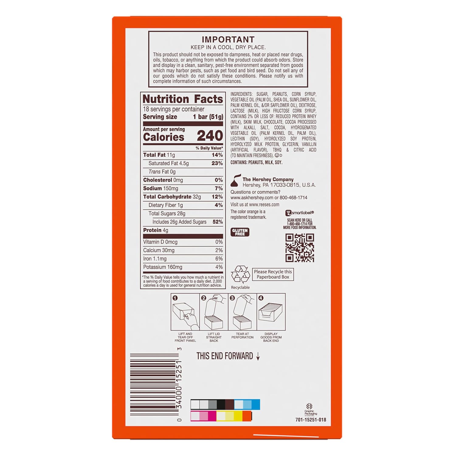 REESE'S FAST BREAK Peanut Butter Nougat Candy Bars, 1.8 oz (Pack of 18)