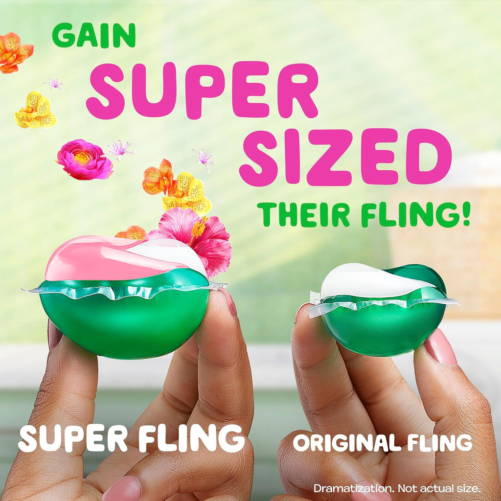 Gain Super Flings Laundry Detergent Pacs, 45 Count, Hibiscus Hula scent, irresistibly clean and fresh washing detergent laundry soap pacs