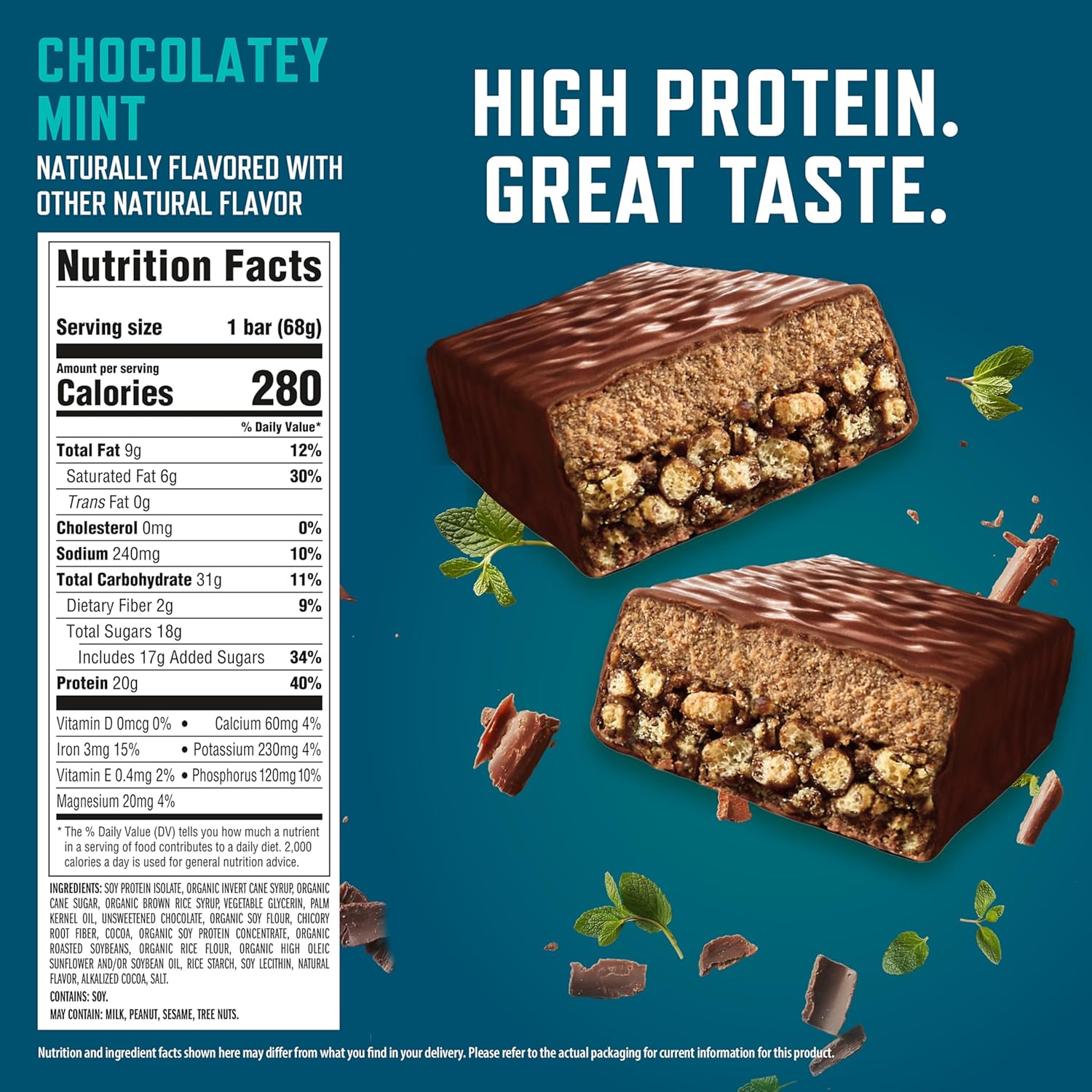 CLIF BUILDERS Protein Bars - Chocolatey Mint - 20g Plant Based Protein - Gluten Free - Non-GMO - Low Glycemic - No Artificial Sweeteners - 2.4 oz. (12 Pack)