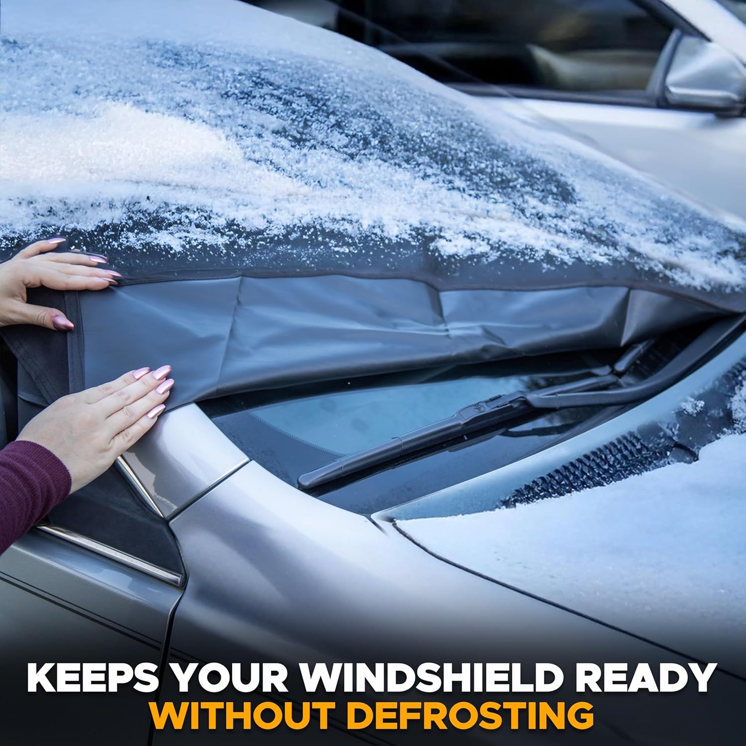 EcoNour Windshield Cover for Ice and Snow - Universal Fit for Car, SUV, Truck, Heavy Duty 600D Oxford Fabric Frost Protector for Ice & Sleet, Includes Anti-Theft Straps, Medium (69"x42")
