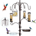 YINGYM 6-Hook Bird Feeding Station Kit, Wild Bird Feeder Stand Pole, Multi-Feeder Kit Stand with 4 Feeders, Bird Bath and Mesh Tray, 94 Inch