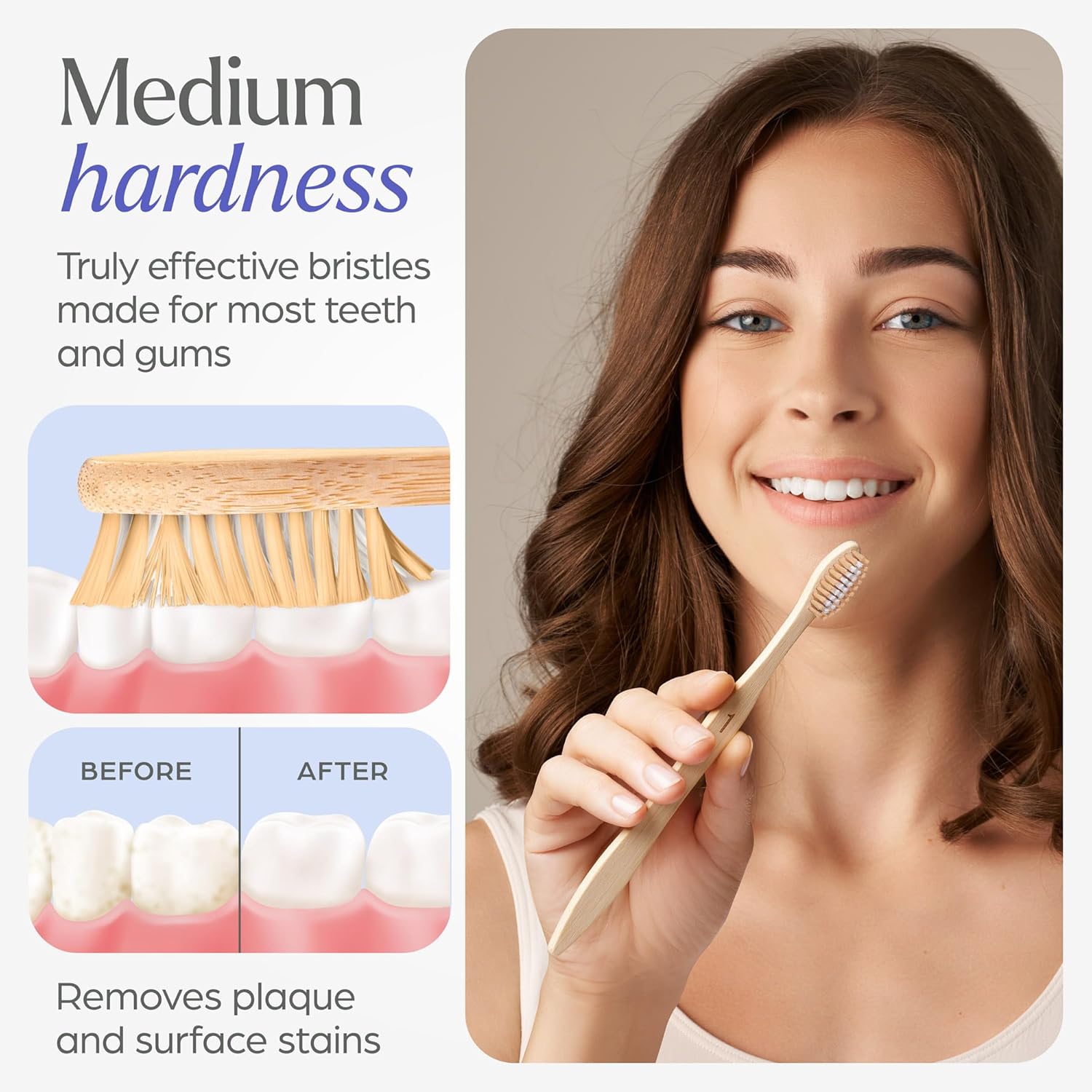Bamboo Toothbrushes Medium Bristles 10 Pack - BPA Free Medium Bristles Toothbrushes for Adults - Eco-Friendly, Natural Wooden Toothbrush