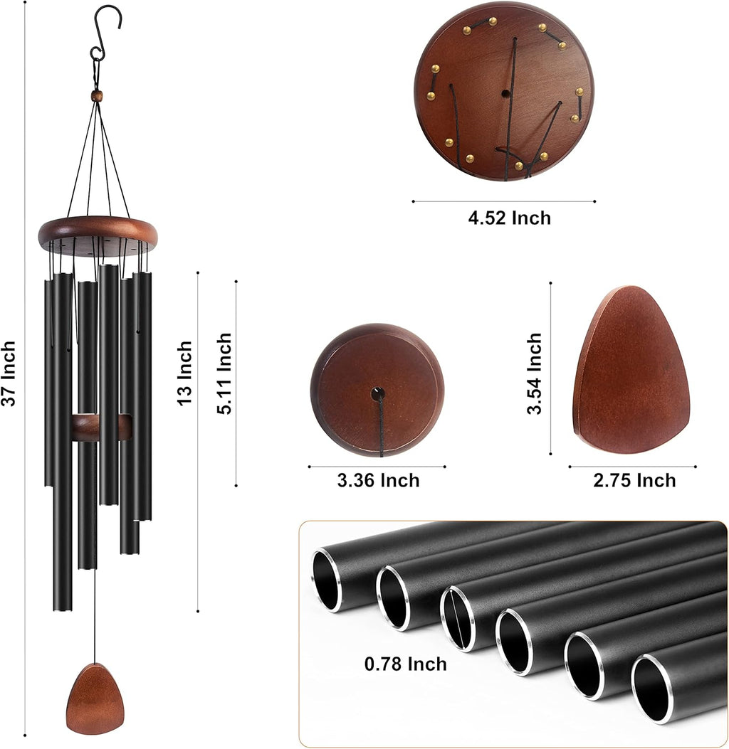Large Aluminium Wind Chimes 37" to Create a Zen Atmosphere Suitable for Outdoor, Garden, Patio Decoration. Classic Black Wind Chime with Wind Catcher Suitable as A Gift for Mom Neighbor Unisex