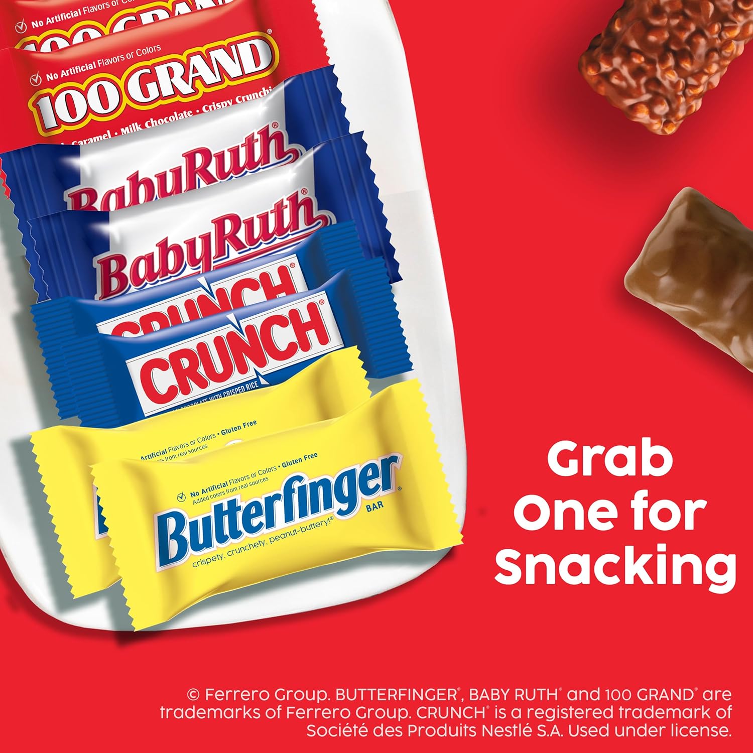 Butterfinger, CRUNCH, Baby Ruth, 100 Grand Fun Size Assorted Candy Bars, Great for Sharing, Bulk 60 Count Pack, 37.2 oz