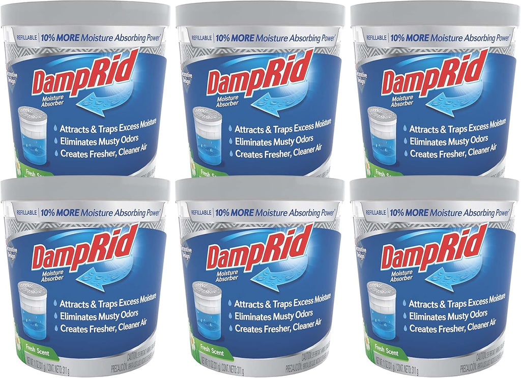 DampRid Refillable Moisture Absorber, 11 oz., 6-Pack – Fresh Scent Moisture Absorbers, 10% More Absorbing Power*, Eliminates Musty Odors for Fresher, Cleaner Air