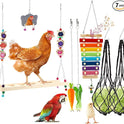 8PCS Chicken Toys for Coop Accessories, Chicken Swing, Xylophone, Mirror, Vegetable Hanging Feeder, Fruit Rack for Poultry Rooster Large Bird Parrot Lovers’ Entertainment Gift