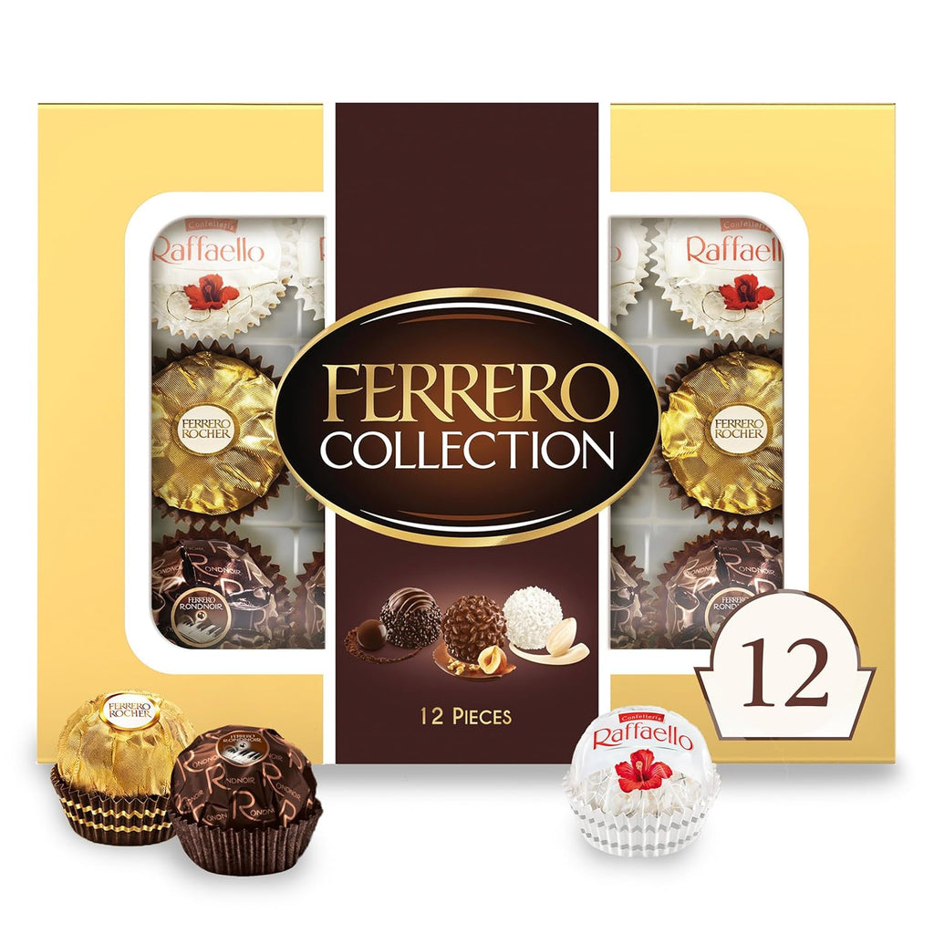 Ferrero Collection, 12 Count, Premium Gourmet Assorted Hazelnut Milk Chocolate, Dark Chocolate and Coconut, 4.6 oz