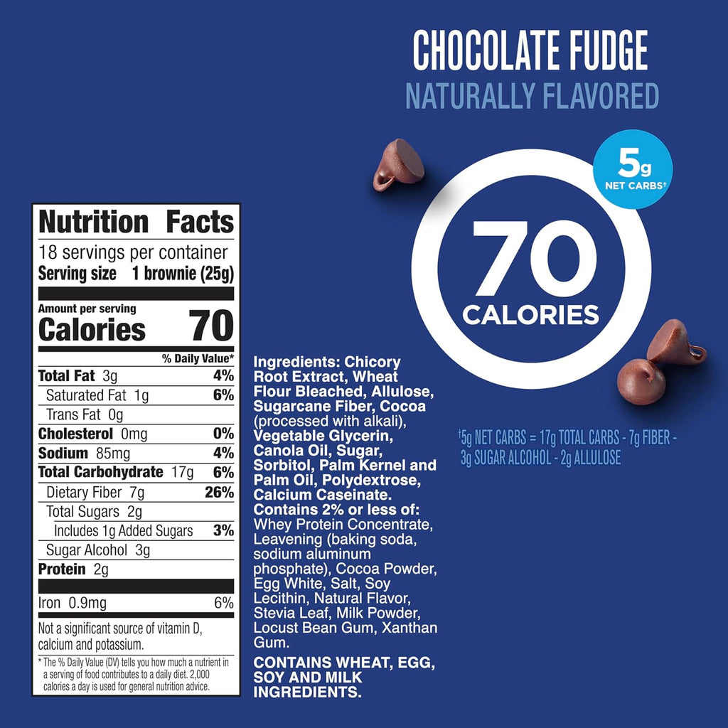 Fiber One 70 Calorie Brownies, Chocolate Fudge Snack Bars, Mega Pack, 18 Ct, 16 oz