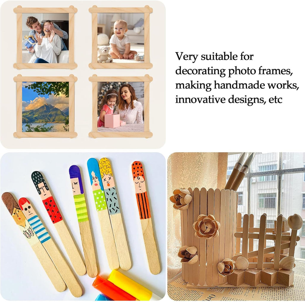 KTOJOY 200 Pcs Craft Sticks Ice Cream Sticks Natural Wood Popsicle Craft Sticks 4.5 inch Length Treat Sticks Ice Pop Sticks for DIY Crafts