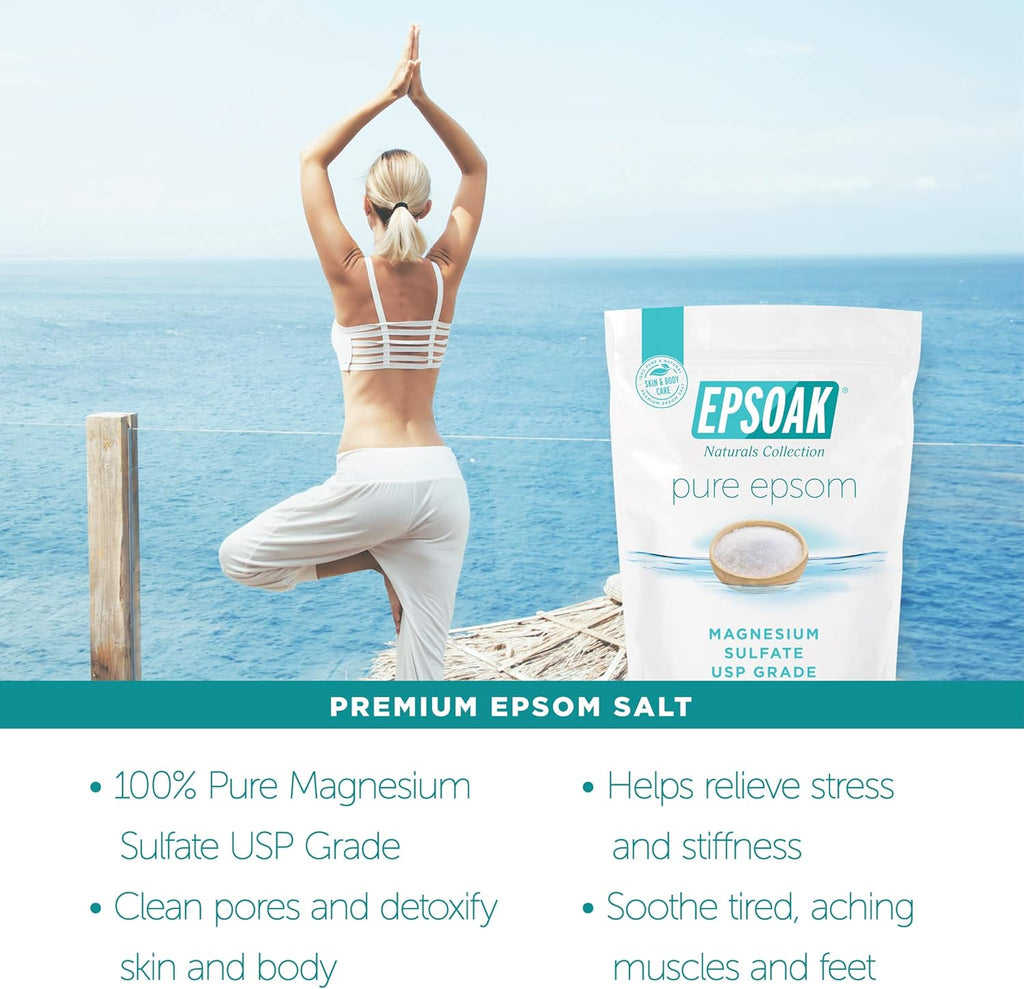 Epsoak Epsom Salt 19 lb. Magnesium Sulfate USP, Resealable Epsom Salt Bulk Bags Unscented, Made in The USA, Cruelty-Free Certified