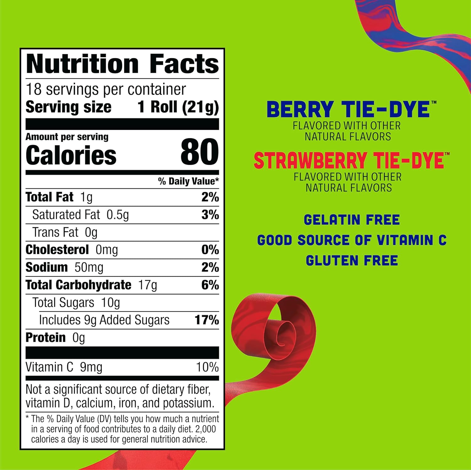 Fruit By The Foot Fruit Flavored Snacks, Valentine's Day, Berry Tie-Dye and Strawberry Tie-Dye, 18 Rolls, 13.5 oz