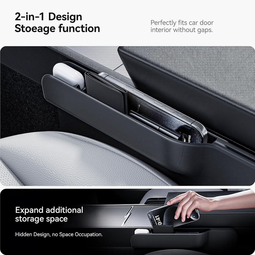 YONZEE 2-in-1 Car Steering Wheel Desk Tray & Car Seat Gap Filler Organizer – Foldable Carbon Fiber Look Table for Laptop, Eating Food, Writing – Multipurpose Travel Car Accessories