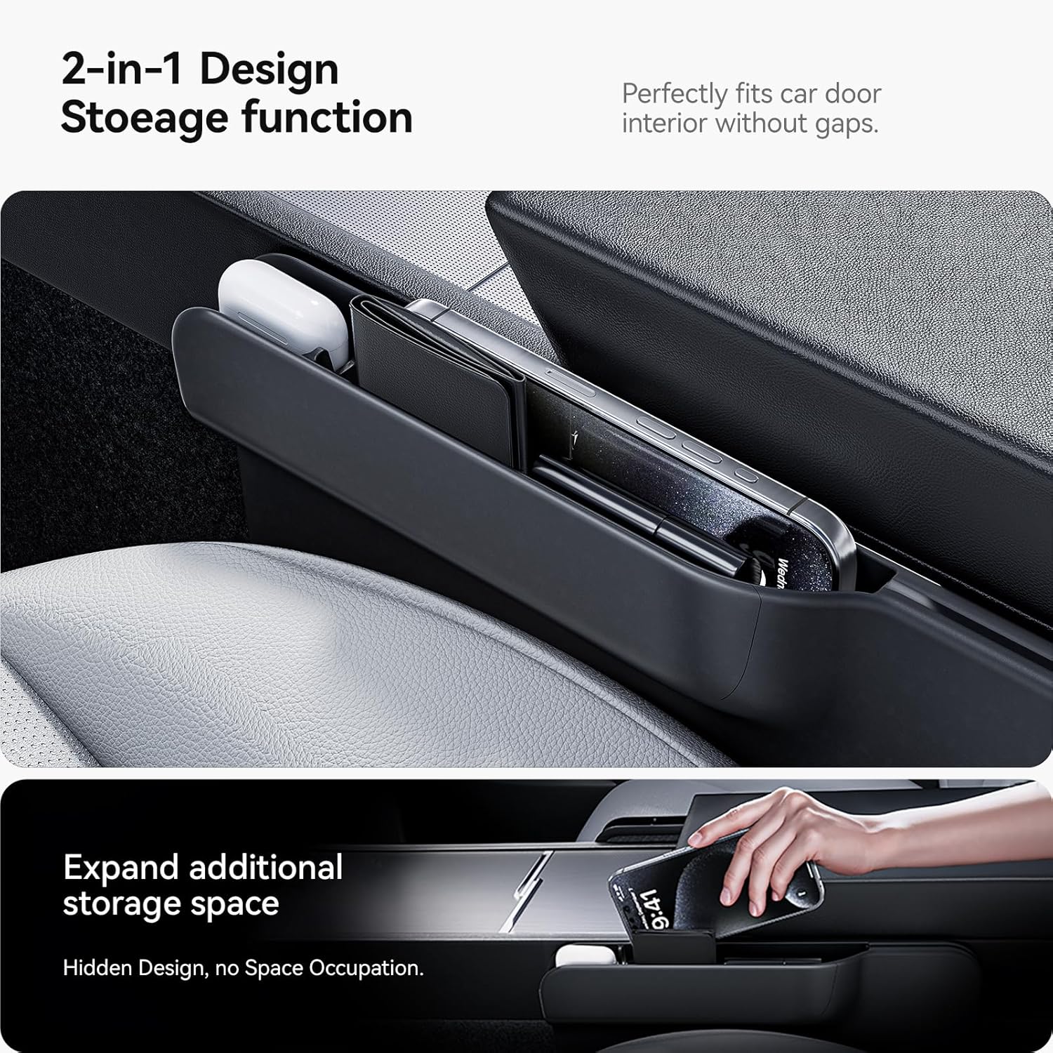 YONZEE 2-in-1 Car Steering Wheel Desk Tray & Car Seat Gap Filler Organizer – Foldable Carbon Fiber Look Table for Laptop, Eating Food, Writing – Multipurpose Travel Car Accessories