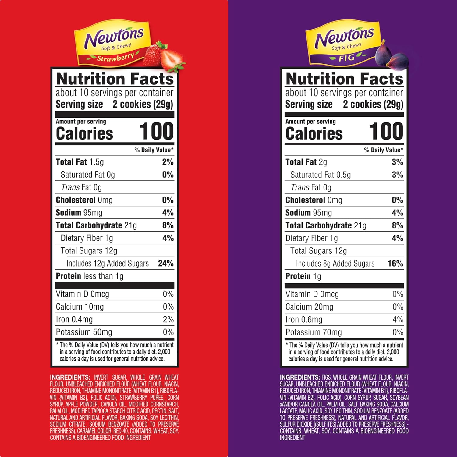Newtons Soft & Fruit Chewy Fig & Strawberry Cookies Variety Pack, (Fig Bars, Strawberry Bars), 4 Packs