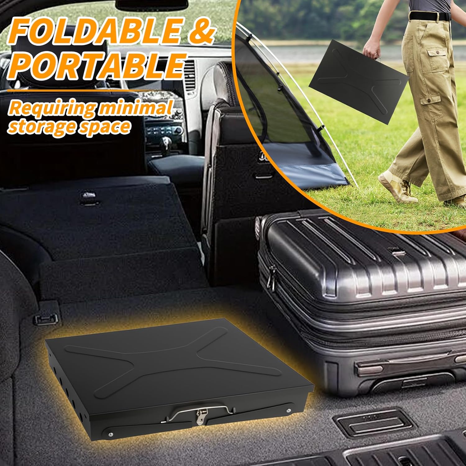 Portable Charcoal Grill Foldable BBQ Grill Kit - Compact Camping Grill for Outdoor BBQ, Cooking, Picnics, Beach, Backyard - Barbecue Accessories with Grill Tools