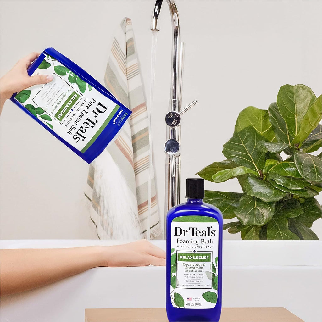 Dr Teal's Pure Epsom Salt, Relax & Relief with Eucalyptus and Spearmint, 3 lb (Pack of 4)