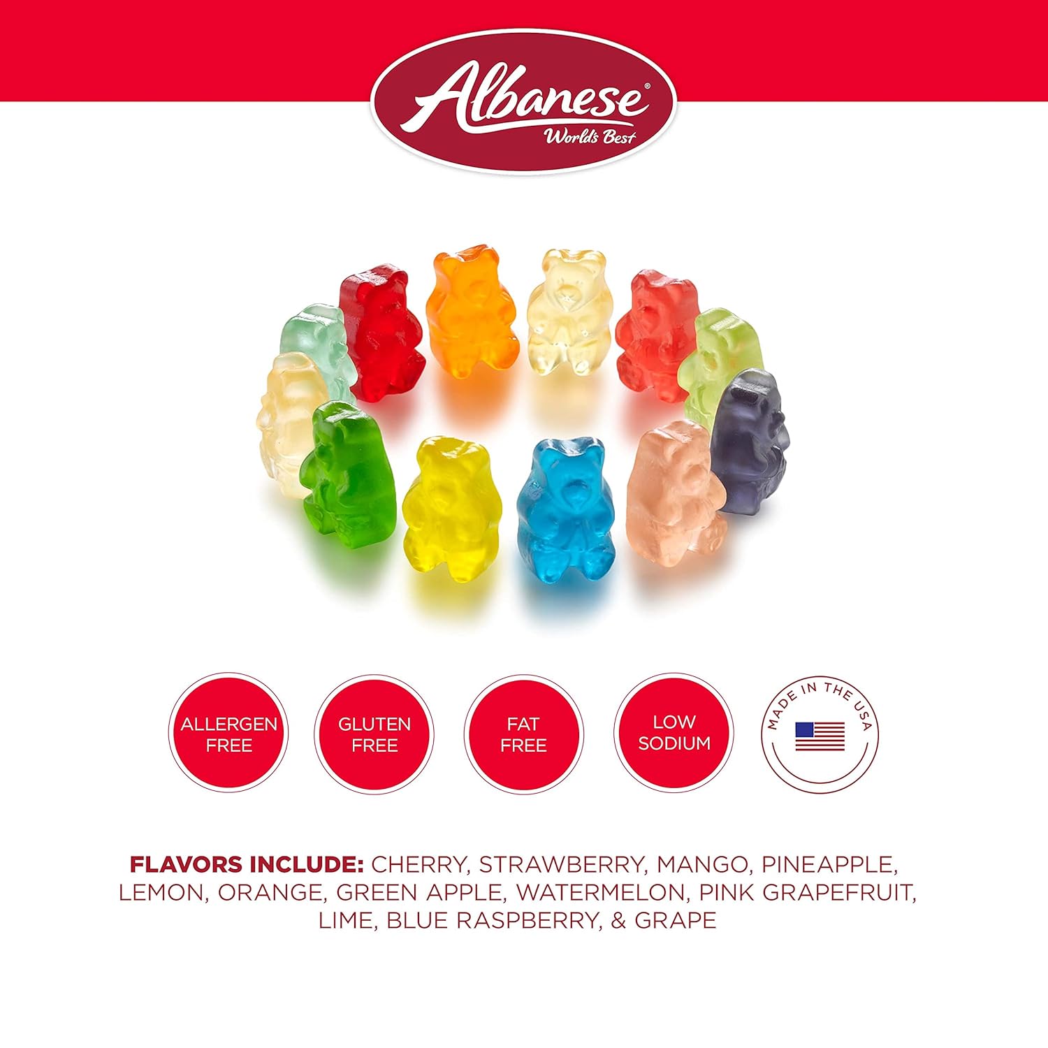 Albanese World's Best 12 Flavor Gummi Bears, 36oz Bag of Candy, Soft & Chewy Candy Snacks, Fruity Flavor Assortment